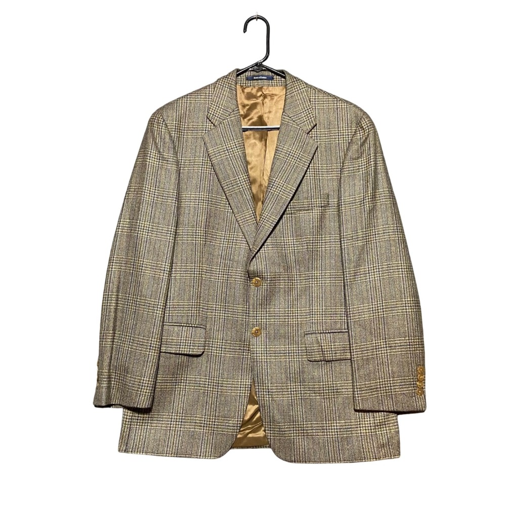 VTG Chaps Ralph Lauren Mens 40R Wool Blazer Brown Glen Plaid Sport Coat 2 Button
